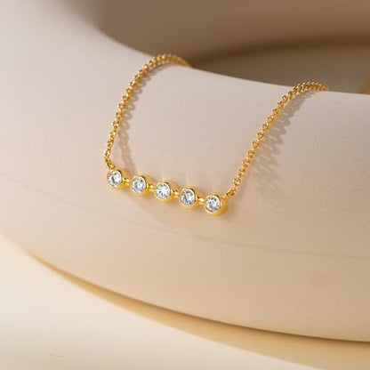 14K Gold Necklaces for Women Cubic Zirconia Necklace for Women | 14K Gold Necklaces for Women Gold Necklaces with Cubic Zirconia Pendant Exudes Elegance Bar Necklace for Women 16+2in