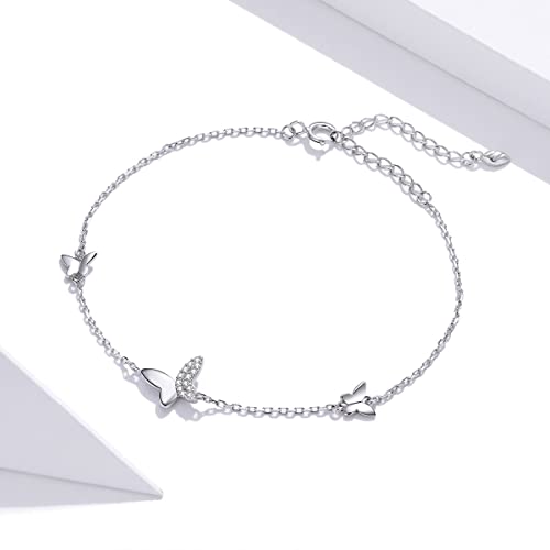 925 Sterling Silver Adjustable Bracelet for Women Jewelry Gifts - color: Silver Butterfly
