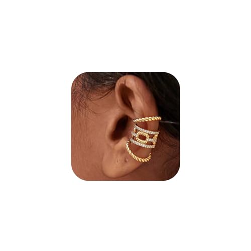 MEVECCO Ear Cuffs Non Piercing 18K Gold Plated Ear Cuff Earring Sets Clip on Cartilage Cubic Zirconia Pearl Minimalist Hypoallergenic Fake Hoop Earrings Stack Women Gifts - style: 3pcs-Twist
