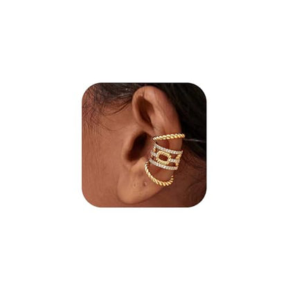 MEVECCO Ear Cuffs Non Piercing 18K Gold Plated Ear Cuff Earring Sets Clip on Cartilage Cubic Zirconia Pearl Minimalist Hypoallergenic Fake Hoop Earrings Stack Women Gifts - style: 3pcs-Twist