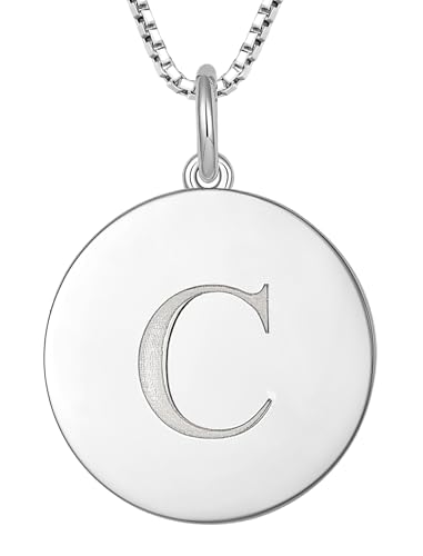 YL Initial Necklace 925 Sterling Silver Square/Round/Heart Letter Pendant A-Z Alphabet Polished Jewelry for Women - color: Letter-C, style: Round Shaped