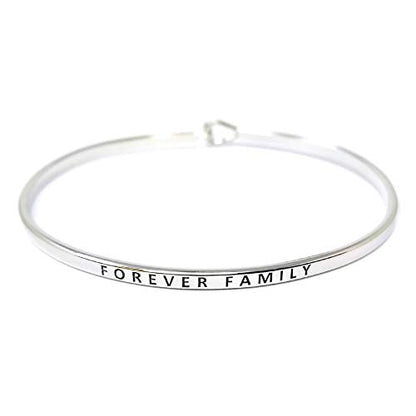 by you Inspirational Positive Message Engraved Thin Cuff Bangle Hook Bracelet - color: Forever Family-Silver
