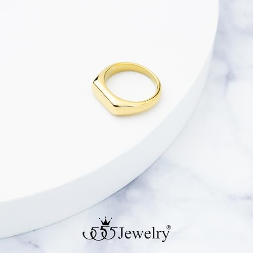 555Jewelry Stainless Steel Solid Plain High Polish Round Signet Ring for Men - color: Oval Gold