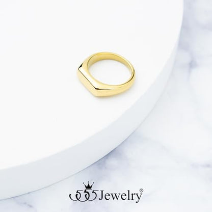 555Jewelry Stainless Steel Solid Plain High Polish Round Signet Ring for Men - color: Oval Gold
