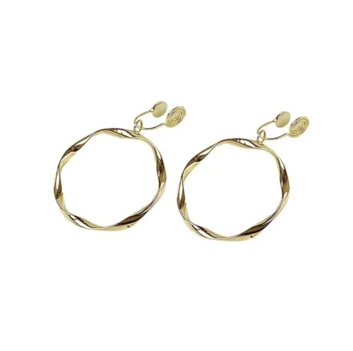 A Season Women Twisted Gold/Silver Round Clip On Hoop Earrings for Non Pierced Ears Hoops Earrings, Small/Medium/Large (Large Round Dangle)