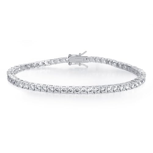 TIKJE 1-3 Row Cubic Zirconias Tennis Bracelet | 3.0mm White Gold Bracelets for Women Jewelry Gift| Size 7-7.5 inches - style: 1 Row, 7 inch