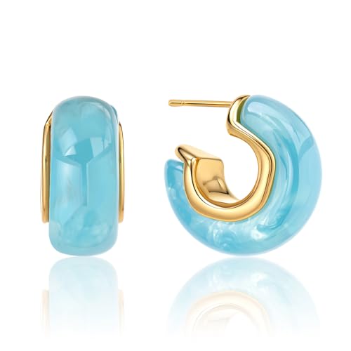 Chunky Hoop Earrings for Women, Lightweight Statement Daily Wear Gifts - color: Blue C