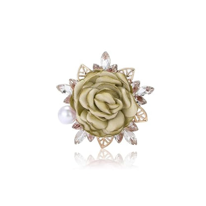 Rose Flower Brooch for Women Large Flower Brooch Elegant Pearl Brooches Handmade Crystal Pearl Pins Fabric Floral Lapel Pin Christmas Valentine's Day Dress Suit Accessories - color: green