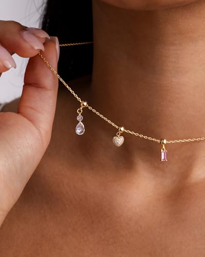 PAVOI 14K Gold Plated Dainty Necklace with Removable Charms Set for Women | 2 and 3-Pack Small Motif & Mantra Pendants, Adjustable Chain Gold Charm Necklace, Cute Jewelry Gifts - style: Heart Pack