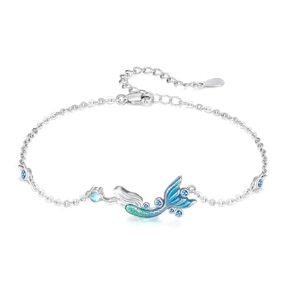 925 Sterling Silver Bohemia Hawaiian Beach Mermaid Floral Bracelet Birthday Graduation Gifts for Women with Gifts Box - style: 11A-Mermaid