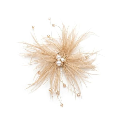 Elegant Feather Flower Pearl Cz Large Brooch Pin for Women Men Rhinestone Crystal Floral Lapel Pins Wedding Party Banquet Dress Suit Clothes Accessories Fashion Jewelry 180mm - color: Khaki