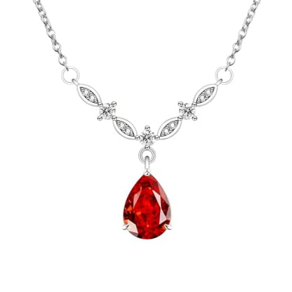 Platinum Plated Cubic Zirconia Teardrop Pendant Necklace Dangle Earrings Set, Silver Jewelry Set for Women,Wedding Jewelry Set for Bride,Bridesmaid Jewelry Gift, Gift for Valentine's Day, Birthday - color: A-Red