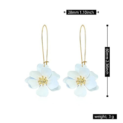 Bohemian Daisy Flower Matte Floral Long Petal Drop Dangle Earrings Layered Tiered for Women Chic Boho Wedding Jewelry - color: White