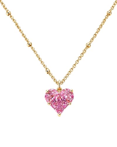 Gold Necklace for Women, 14K Gold Plated Cubic Zirconia Pendant Necklace, Dainty Heart Moon Circle Paperclip Jewelry for Layering, Everyday Birthday Gift - color: Gold White Heart