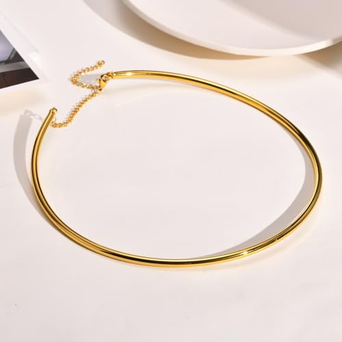 JAJAFOOK Minimalist Round Gold-Tone Bar Necklace Simple Fashion High Neck Choker Female King Neckwire - color: Gold Chain