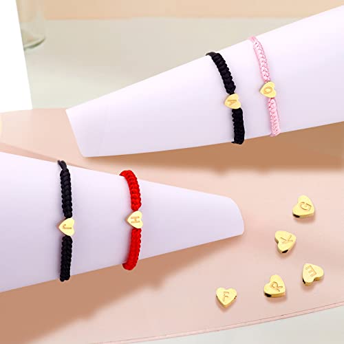 Dainty Gold Heart Love Charm Initial Bracelet Black Pink Red String Rope Letter Bracelet for Women Men Christmas Gift - color: Pink