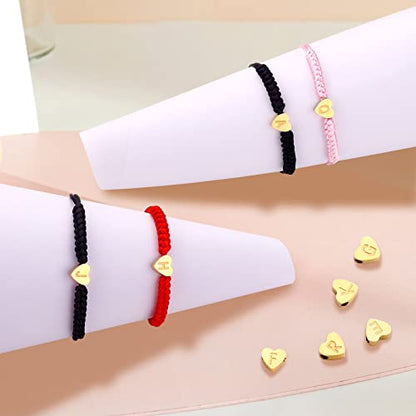 Dainty Gold Heart Love Charm Initial Bracelet Black Pink Red String Rope Letter Bracelet for Women Men Christmas Gift - color: Pink