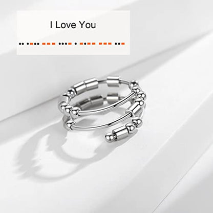 Morse Code Rings for Women, Stainless Steel Spinner Ring Fidget Rings for Anxiety Ring Morse Code Rings Inspirational Gifts Jewelry Women Birthday Graduation Gifts for Best Friends - style: 20 B*dass bestie