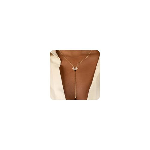 Lariat Gold Necklace for Women, Dainty Long Necklaces 14k Gold Plated Y-Shaped Layered Drop Necklaces for Women Trendy Simple Gold Jewelry for Prom Vacation Gifts - color: Sun Necklace-Gold
