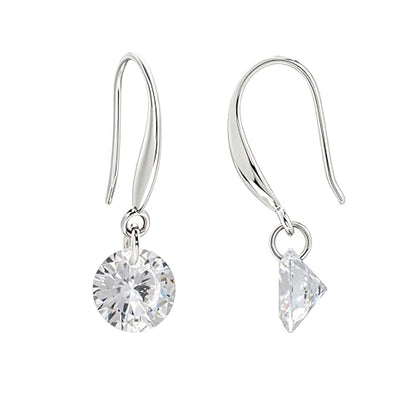 8 MM Cubic Zirconia Bare Diamond Cut Crystal Dangle Earrings for Women - color: Colorless