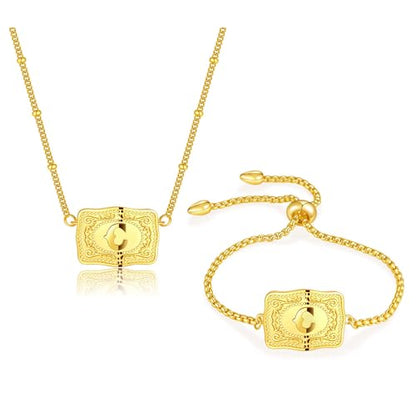 2 Pcs Belt Buckle Initial Necklace Bracelet Jewelry Set for Women, 18K Gold/Silver Plated Belt Buckle Initial A-Z Necklace Bracelet Set Unique Western Style Jewelry Gifts - style: Gold-C