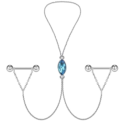 Nipple Chains Pierced Necklace 14G Barbells Nipple Rings Drizzle Dangle Body Piercing Jewelry - color: h