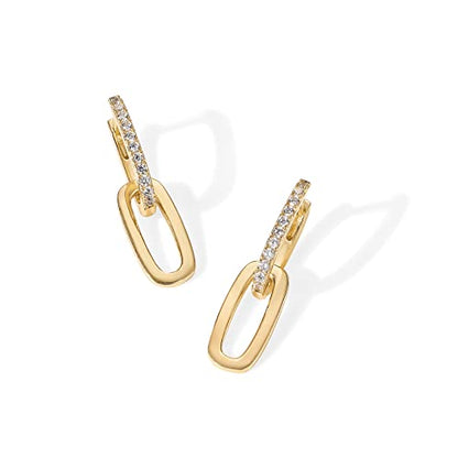 PAVOI 14K Gold Plated Convertible Paperclip Earrings for Women - Trendy Paper Clip Link Huggie Hoop Earrings - Chain Link Drop Dangle Hoops with Cubic Zirconia - Two-Toned Statement Jewelry - style: Cubic Zirconia