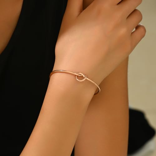 Gold Bracelets for Women, 18K Gold Plated Cubic Zirconia Bangle Bracelets Stainless Steel Eternity Crystal Oval Bracelet Cuff Bracelets for Women Jewelry - color: Knot-Rose Gold