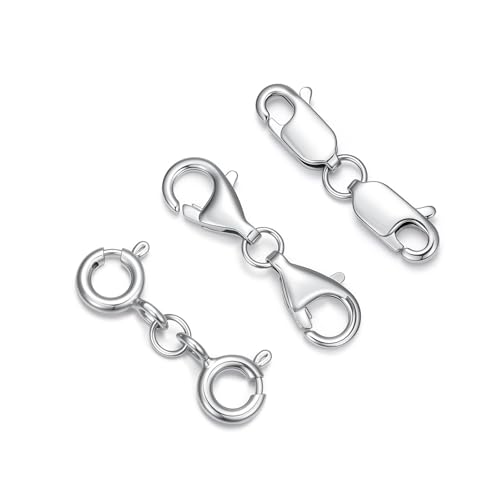 925 Sterling Silver Lobster Clasp for DIY Necklace Bracelet Jewelry Making, Double Spring Clasp with Closed Jump Rings, Necklace Extender Clasp Connector Bracelet Extension (Style 11) - style: Style 11