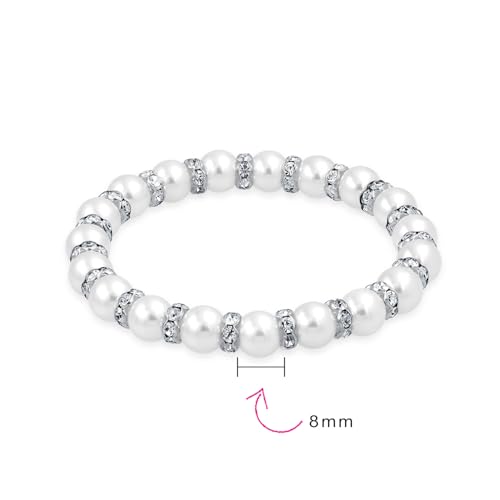 Faux Pearl Stacking Strand Stretch Bracelet White Pink Black Crystal Spacer