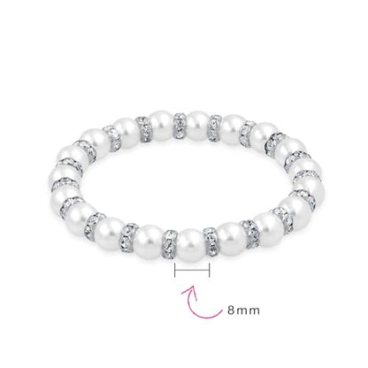 Faux Pearl Stacking Strand Stretch Bracelet White Pink Black Crystal Spacer