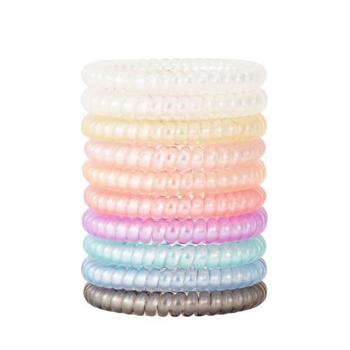QIUTIMIY Coil Hair Ties for Thick Ponytail Holder Women No Crease Hair Ties Phone Cord Hairties with Plastic Spiral(Thin Dazzle Colorful) - color: Thin Dazzle Colorful