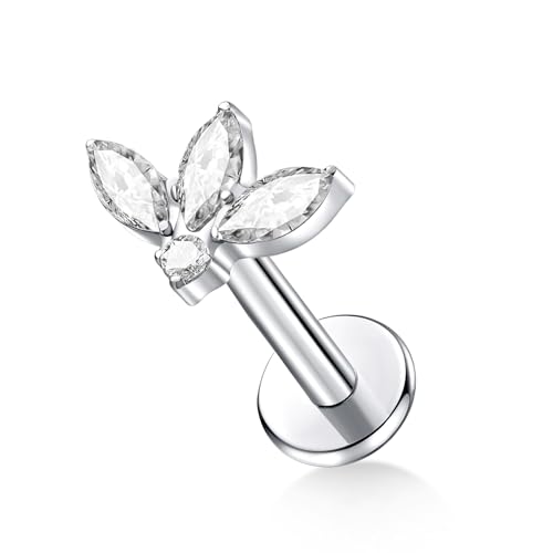 G23 Titanium Flat Back Earrings Studs 20g 18g 16g F136 Titanium Labrets Press Fit Threadless Push In Dainty Cartilage Helix Conch Lobe Lip Tragus Piercing Jewelry Push Back - style: 3 Stud-clear