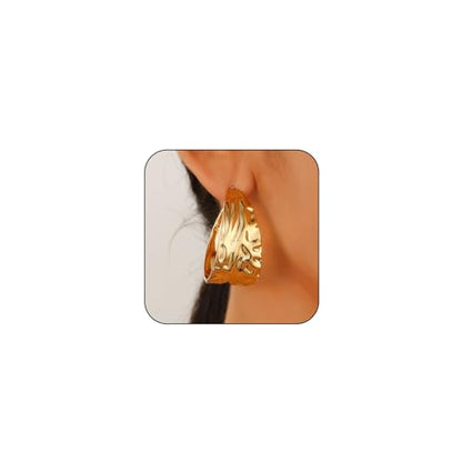 Hoop Earrings for Women Wide Hoop Earrings Large Big Flat Huggie Hoops Earrings Trendy Chunky Hoops Earrings Statement Earrings Jewelry for Women - color: Gold1