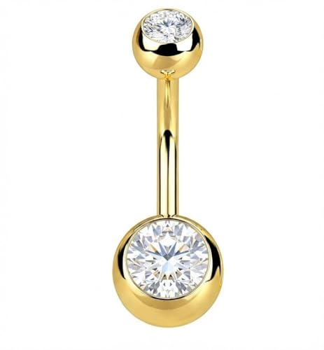 Belly Button Piercing Ring 14 Gauge Surgical Steel - color: GOLD CLEAR GEMS