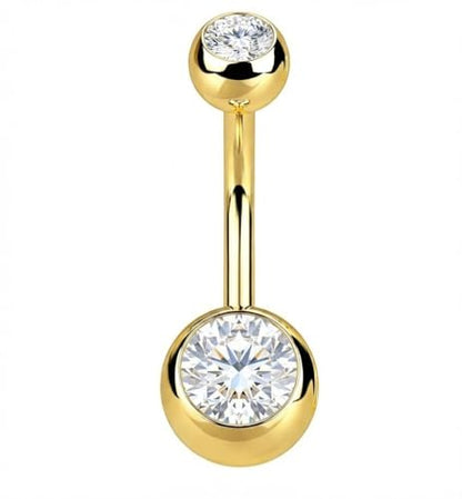Belly Button Piercing Ring 14 Gauge Surgical Steel - color: GOLD CLEAR GEMS