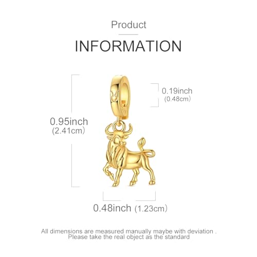 LAZA 925 Silver Charms for Bracelets and Necklaces Gold charms for Women | Summer Travel Party Lucky Zodiac Charms Clearance Pendant Beads Christmas Birthday Graduation Gift Jewelry for Women - color: Taurus