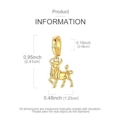 LAZA 925 Silver Charms for Bracelets and Necklaces Gold charms for Women | Summer Travel Party Lucky Zodiac Charms Clearance Pendant Beads Christmas Birthday Graduation Gift Jewelry for Women - color: Taurus