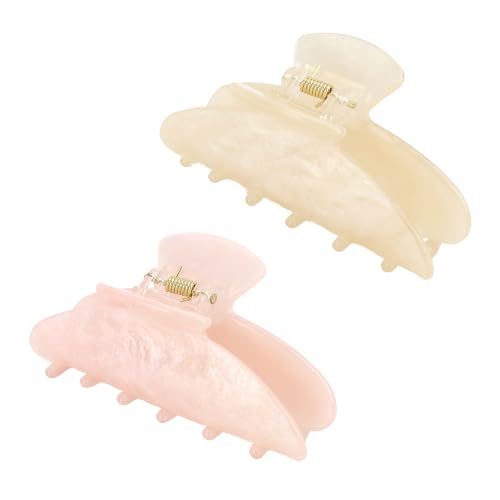2Pcs Hair Claw Clips for Women Hair Accessories Daily Gift - color: Pink and Cream Yellow