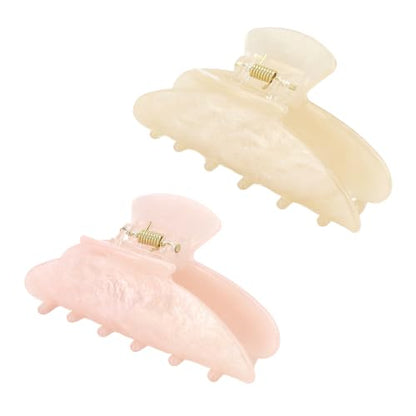 2Pcs Hair Claw Clips for Women Hair Accessories Daily Gift - color: Pink and Cream Yellow