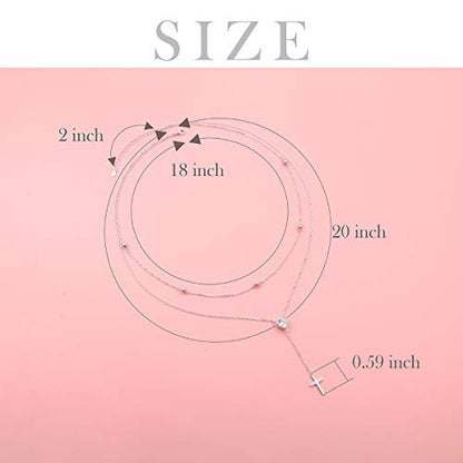 FLYOW Layered Necklace S925 Sterling Silver Y Shaped Jewelry - style: Cross Style