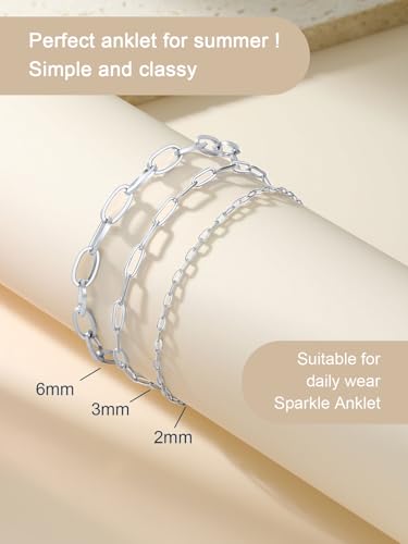 ChainsPro Stainless Steel Waterproof Anklet for Women, Adjustable Non Tarnish Layered Anklets, Trendy Dainty Cuban Link Ankle Bracelet Beach Jewelry Gifts for Swimming & Daily Wear (8.5+2 inches) - style: 3pcs-Style-A-Steel