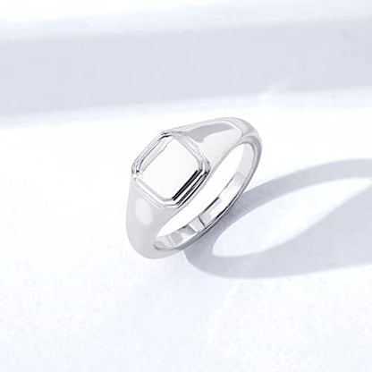 Amazon Essentials 14K Plated Sterling Silver Round Signet Ring - color: Silver, size: 10, style: Square