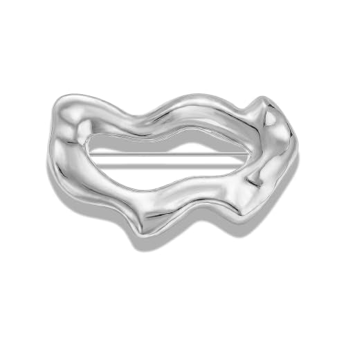 Geometric Teardrop Brooch for Women Gold Silver Statement Metal Brooch Pins Chunky Irregular Round Lapel Pin Coat Sweater Scarves Shawl Brooches Fashion Wedding Party Prom Jewelry - color: silver wave