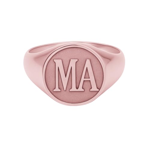 Customized Initial Pinky Ring Personalized Raised Engraved Letter Monogram Statement Signet Rings for Women Men - color: Rose Gold -Round