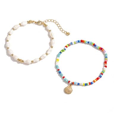 Aluinn Boho Gold Anklet Set Boho Beach Jewelry Colored bead Shell Charms Summer Vacation Gift Giving Trendy Cute Foot Accessories for women
