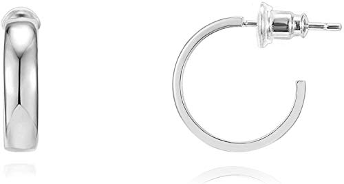 PAVOI 14K Gold Plated Wide Flat Edge Hoop Earrings for Women | Rose, White and Yellow Gold Hoops | Hypoallergenic Jewelry - color: White Gold, size: 16 Millimeters