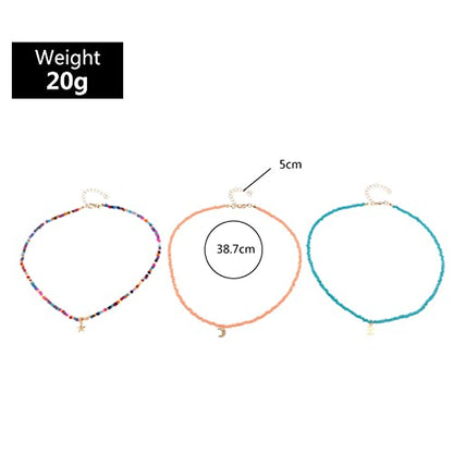 Handmade Multilayered Rainbow Colorful Beads Link Chain Moon Star Butterfly Pendant Choker Necklace Friendship Creative Beach Costume Jewelry for Women - color: Orange