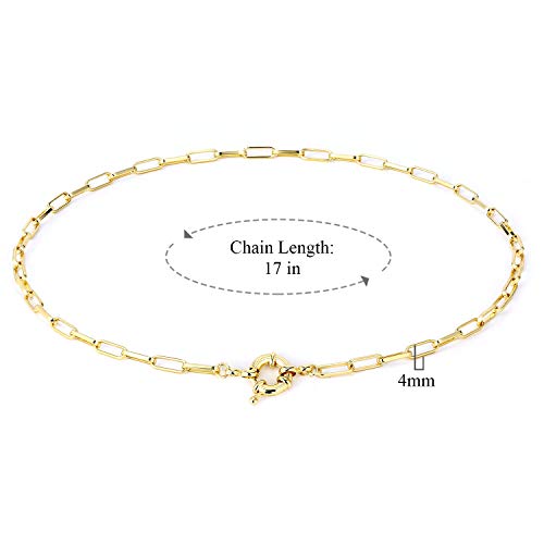 Lock Necklace for Women Paperclip Link Chain Padlock Necklace Non-Tarnish - color: Gold - 17 Inches Chain Necklace