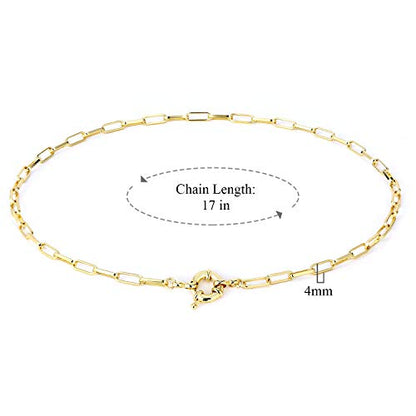 Lock Necklace for Women Paperclip Link Chain Padlock Necklace Non-Tarnish - color: Gold - 17 Inches Chain Necklace